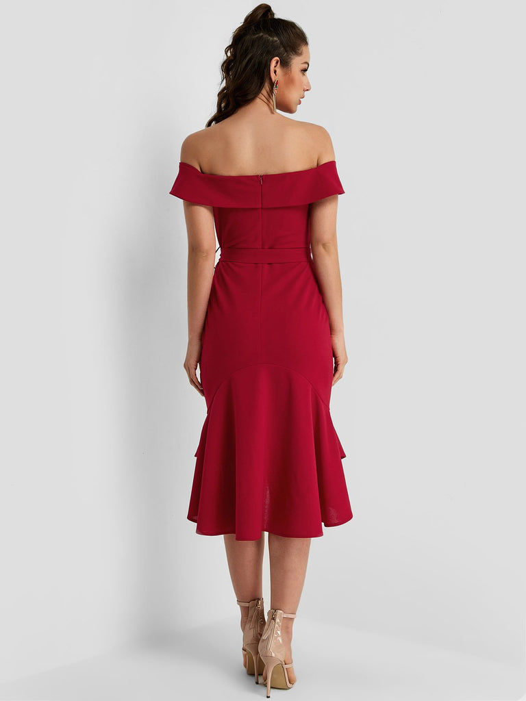 Womens Burgundy Off The Shoulder Dresses