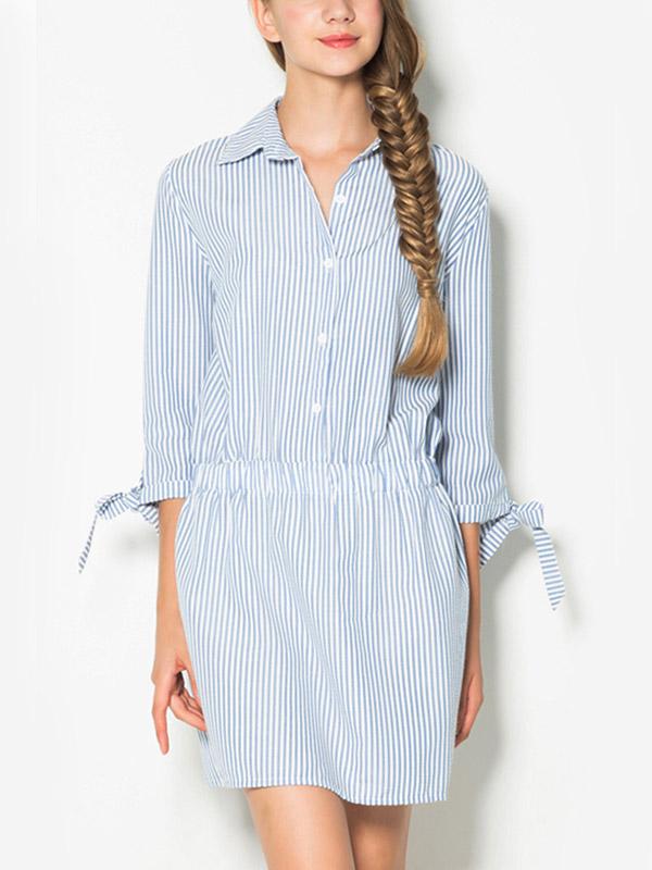 Bowknot Sleeve Stripe Shirt Dresses