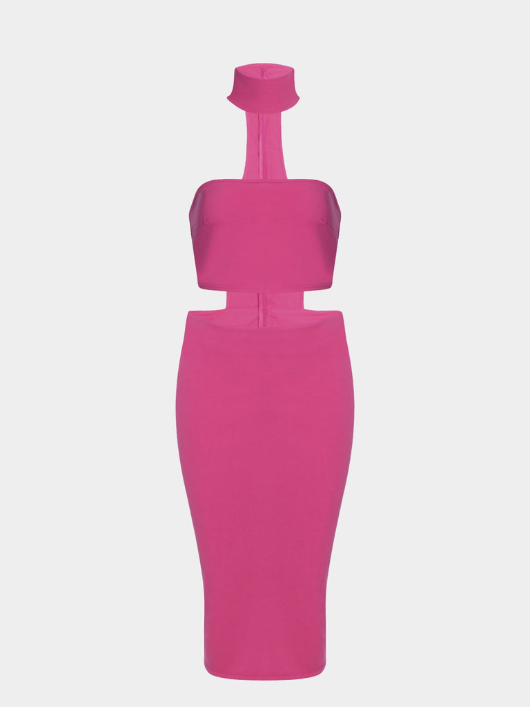 Rose Halter Tube Top Sleeveless Zip Back Bodycon Hem Dresses