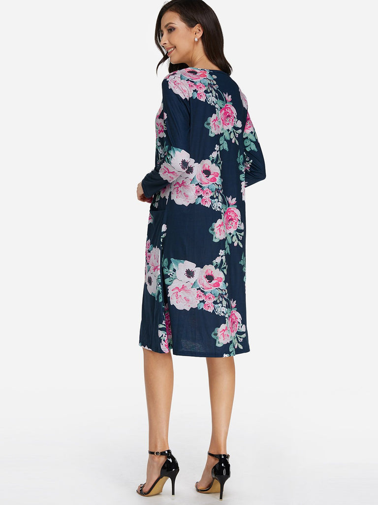 Womens Blue Floral Dresses