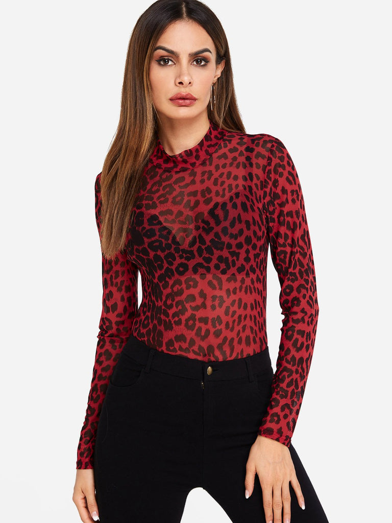 Round Neck Leopard Long Sleeve Top