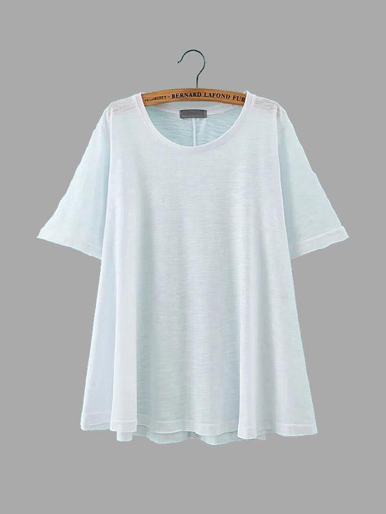 Round Neck Half Sleeve Slit Hem White T-Shirts