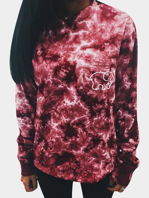 Crew Neck Animal Long Sleeve Red T-Shirts