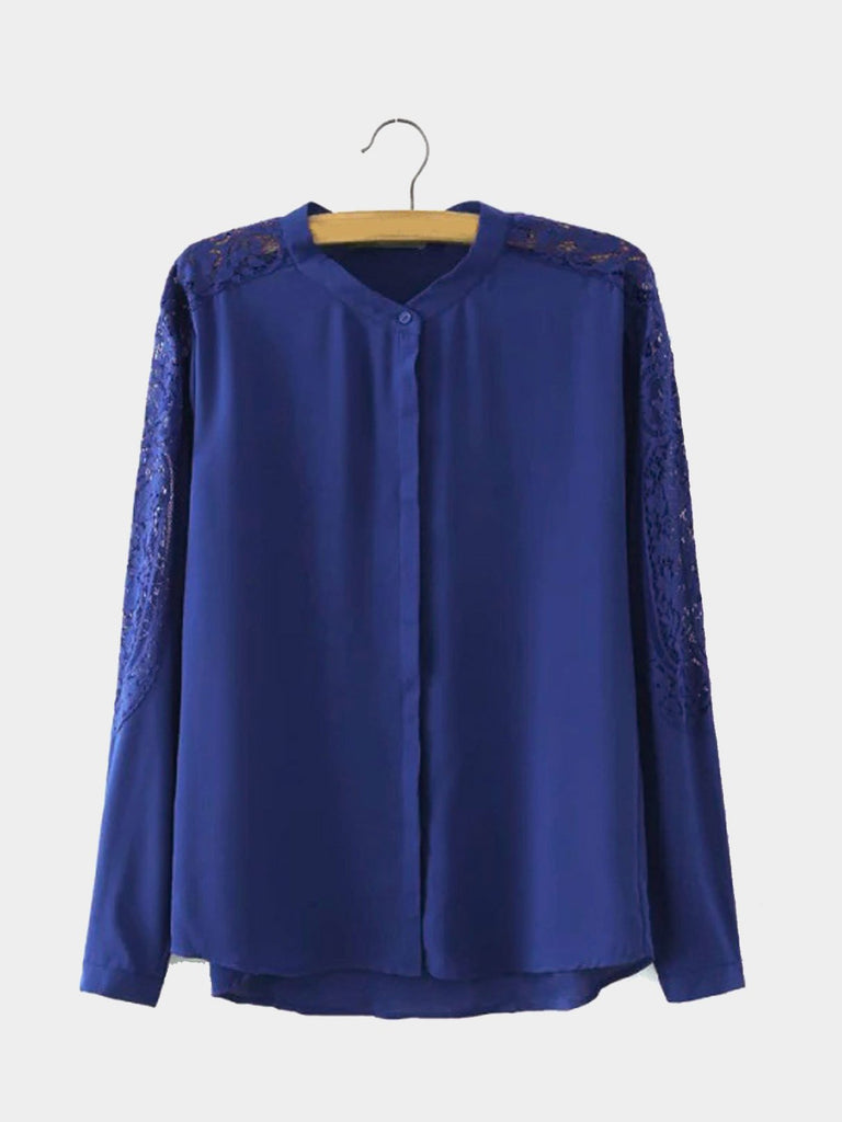 Lace Long Sleeve Navy Blouses