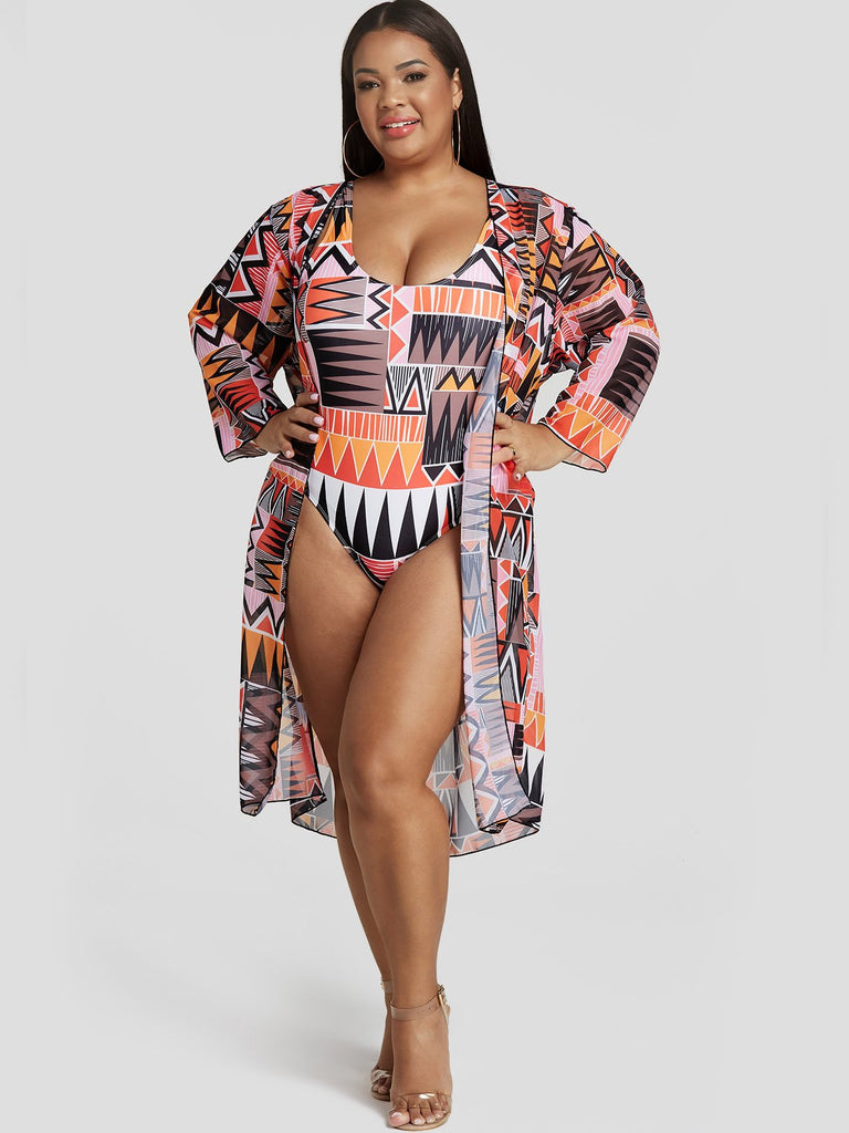 Long Sleeve Graphic Print Plus Size Tops