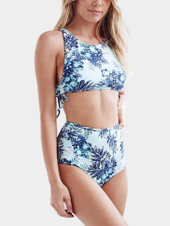 Sleeveless Floral Print Bikinis