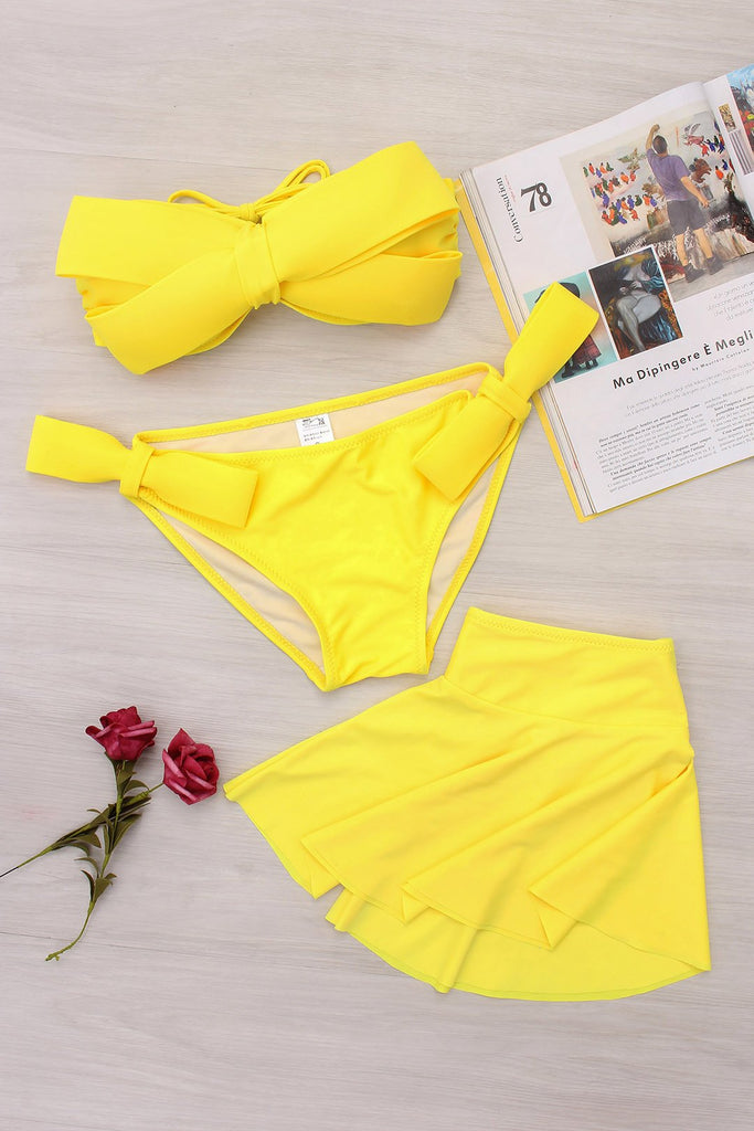 Tube Top Bow Tie Sleeveless Backless Bikini Set