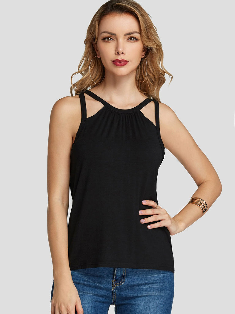 Round Neck Cut Out Sleeveless Tank Top