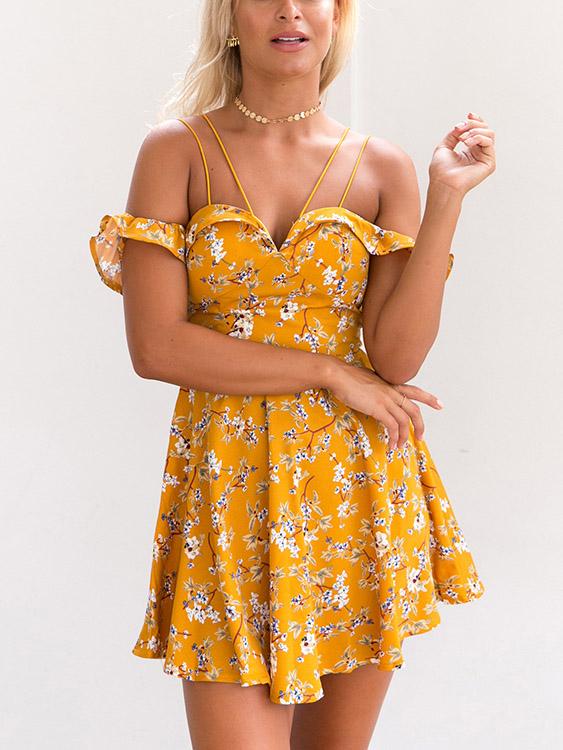 Ladies Yellow Floral Dresses