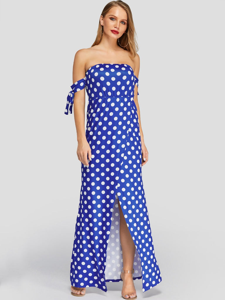Womens Blue Off The Shoulder Dresses