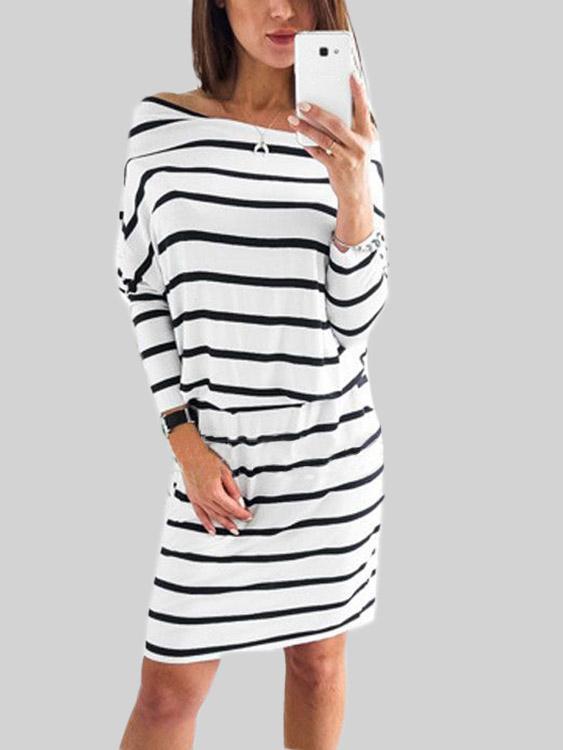 Black Off The Shoulder Long Sleeve Stripe Mini Dress