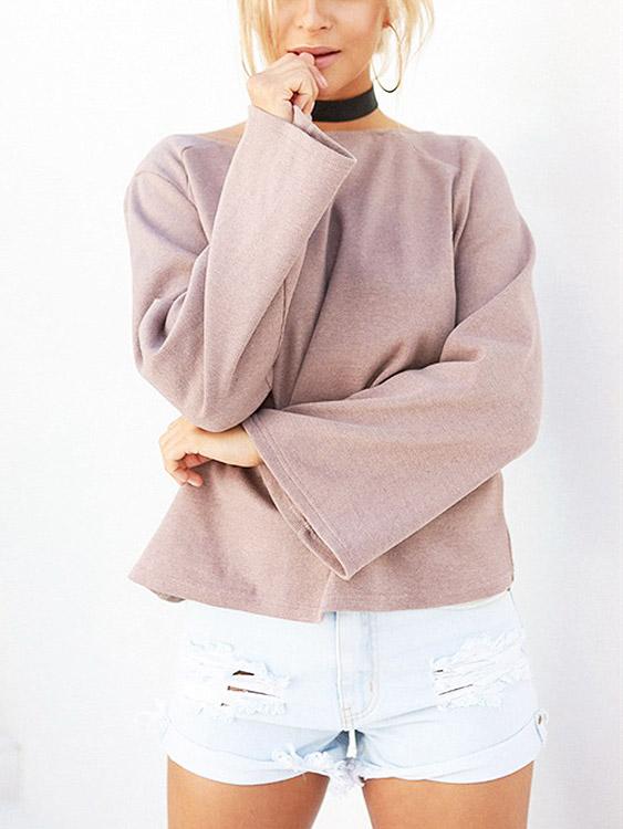 Long Flared Sleeves Khaki T-Shirts