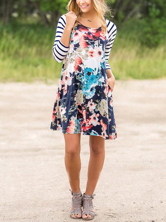 Ladies Navy Floral Dresses