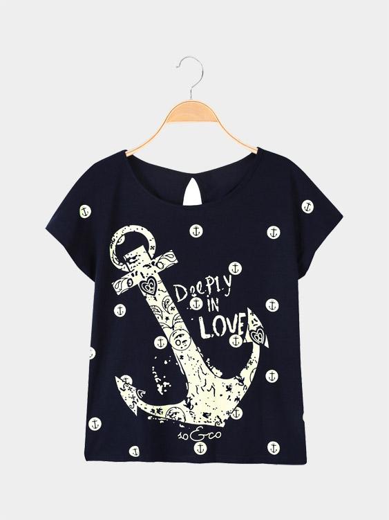 Letter Print Round Neck T-Shirt
