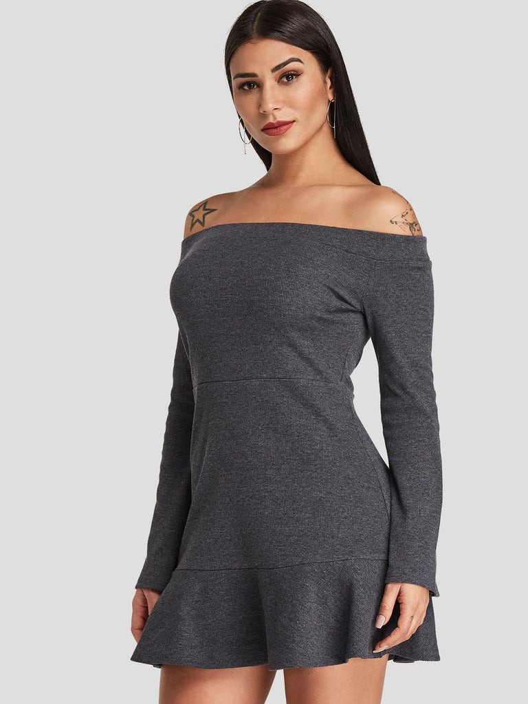 Womens Grey Off The Shoulder Dresses