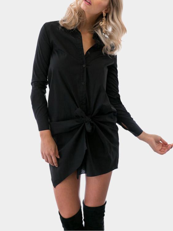 Classic Collar Long Sleeve Crossed Front Shirt Dresses