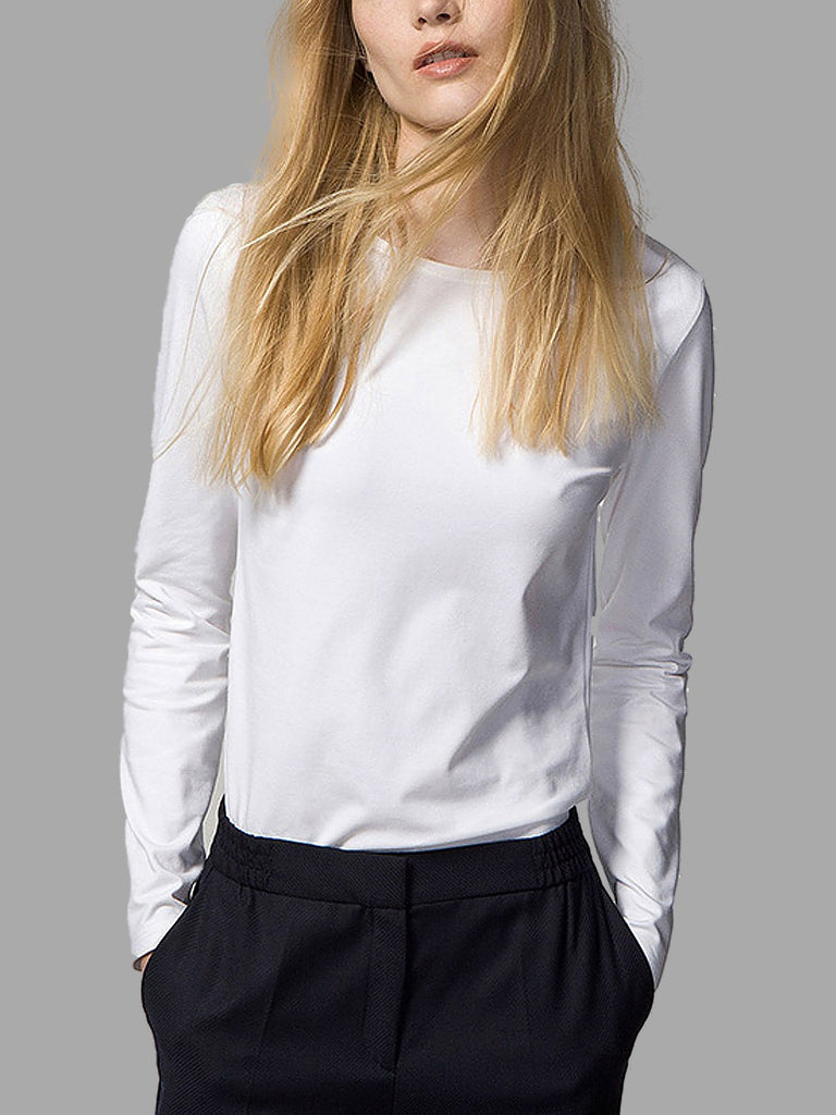 Round Neck Long Sleeve White T-Shirt