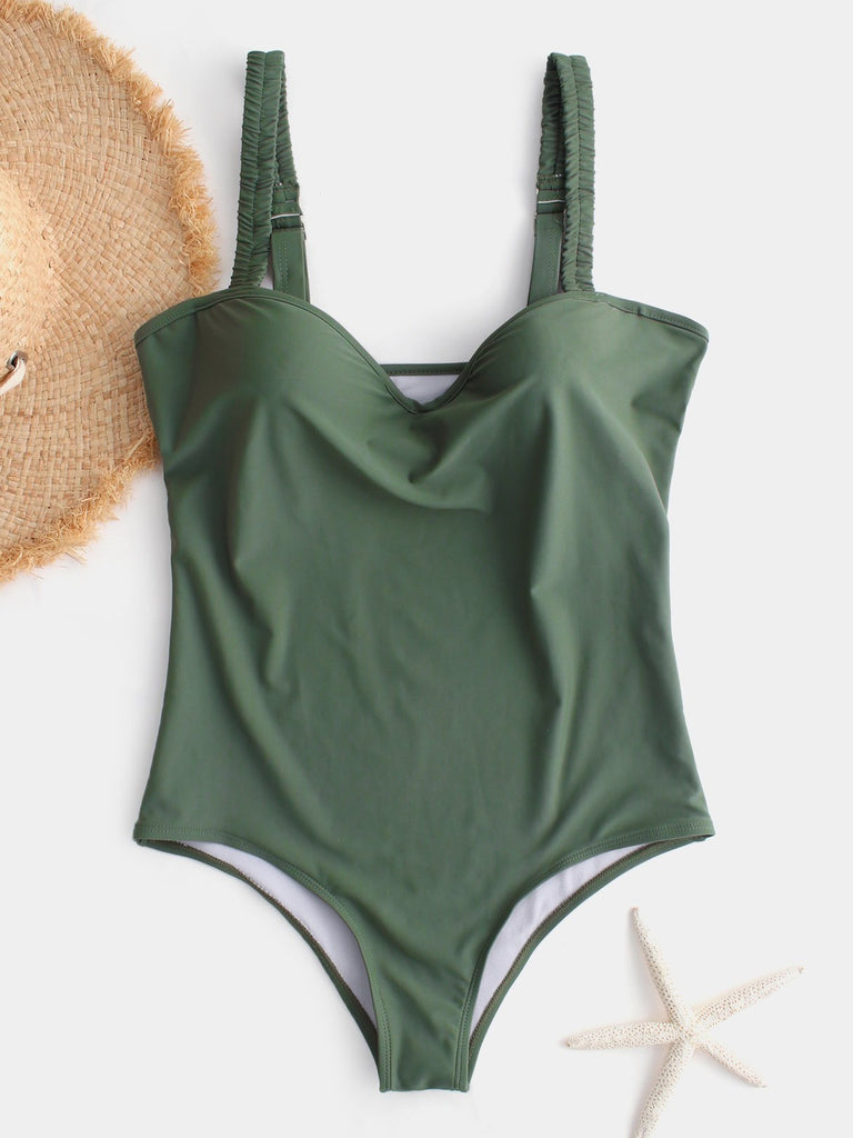 V-Neck Sleeveless Green One-Pieces Swimwear