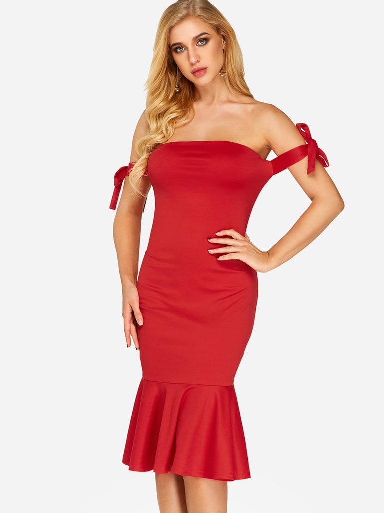 Ladies Red Off The Shoulder Dresses
