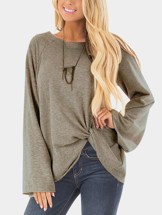 Round Neck Crossed Front Long Sleeve T-Shirts