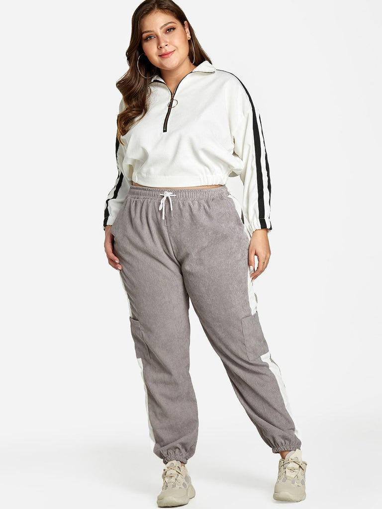 Plus Size Corduroy Drawstring Pocket Pants