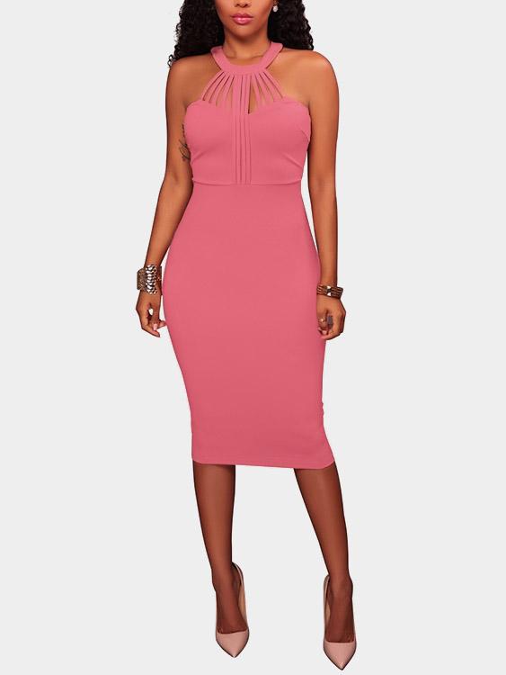 Halter Sleeveless Cut Out Slit Hem High Waist Midi Dress