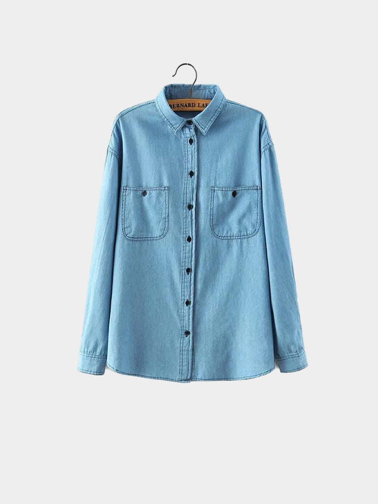 Long Sleeve Light Blue Blouses