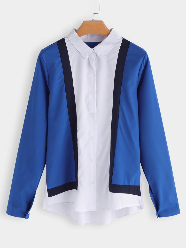 Lapel Collar Long Sleeve White Blouses