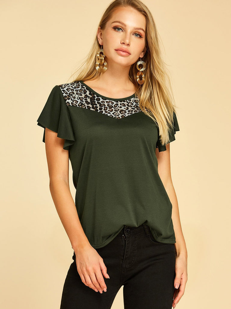 Round Neck Leopard Short Sleeve T-Shirts