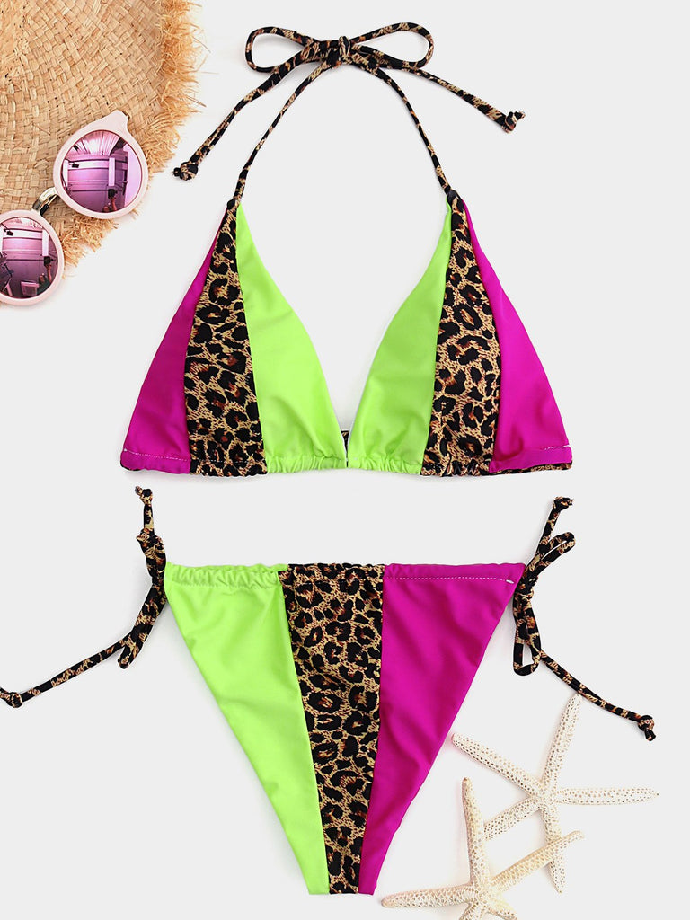 Halter Leopard Tie-Up Bikini Sets