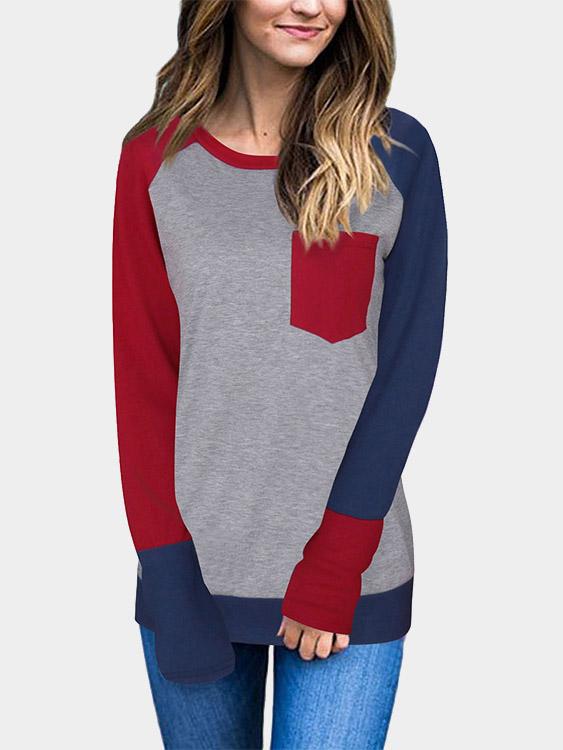 Round Neck Long Sleeve Bodycon Hem Burgundy T-Shirts