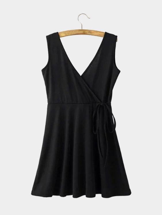 Black V-Neck Sleeveless Backless Mini Dress