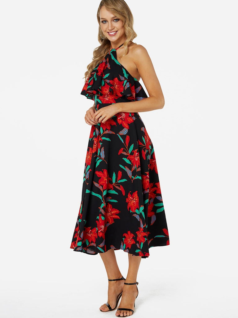 Ladies Black Floral Dresses