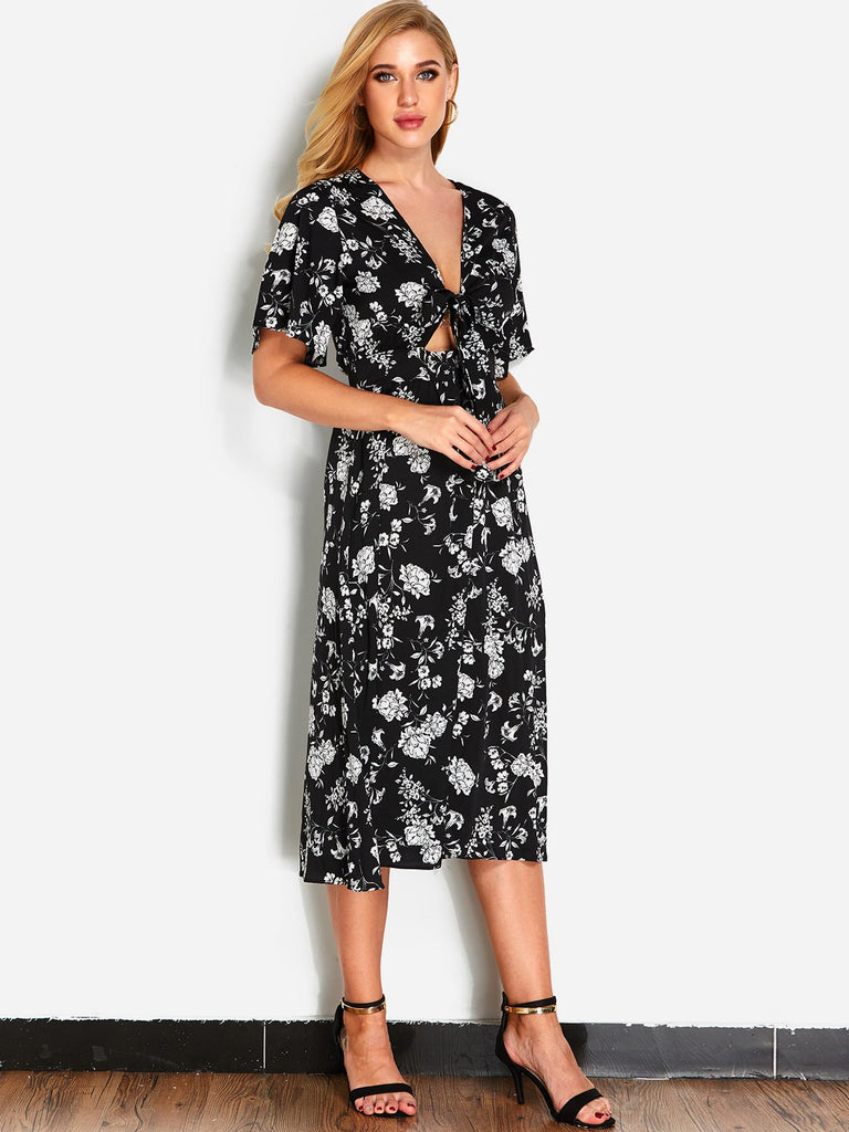 Ladies Black Floral Dresses