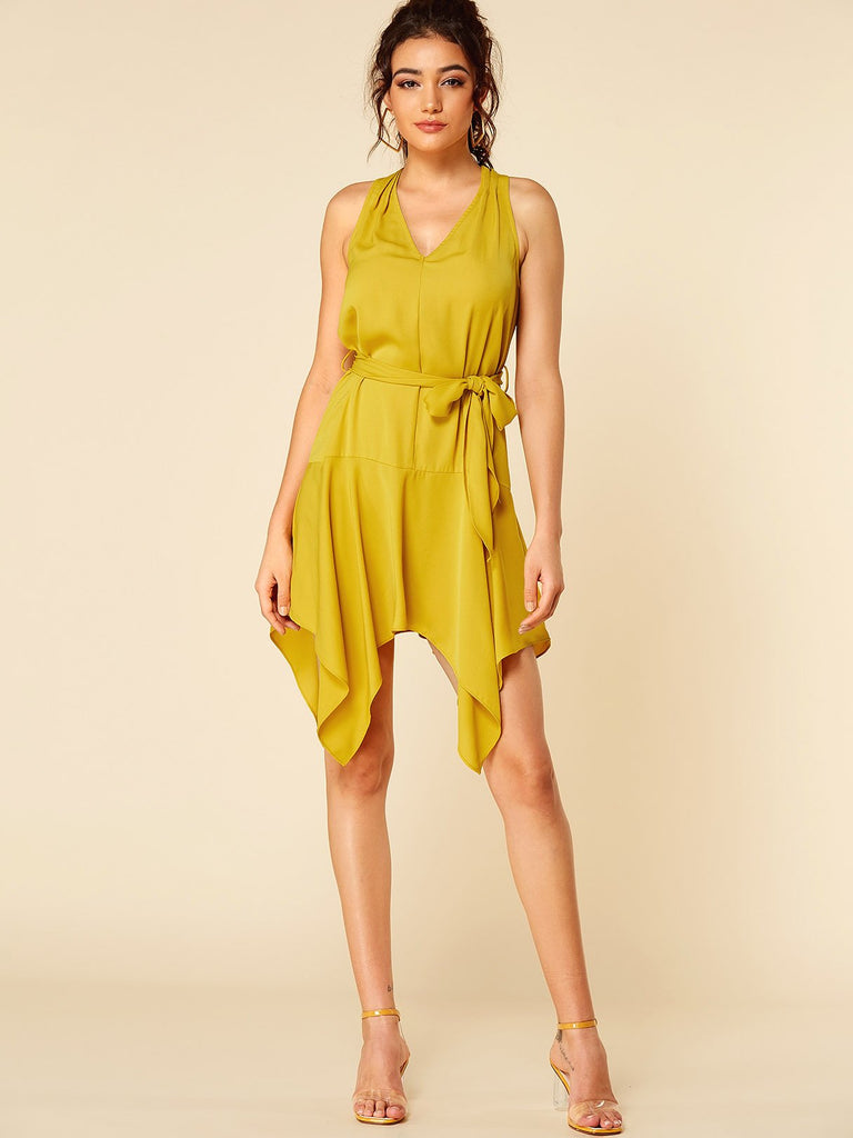 Womens Yellow V-Neck Dresses