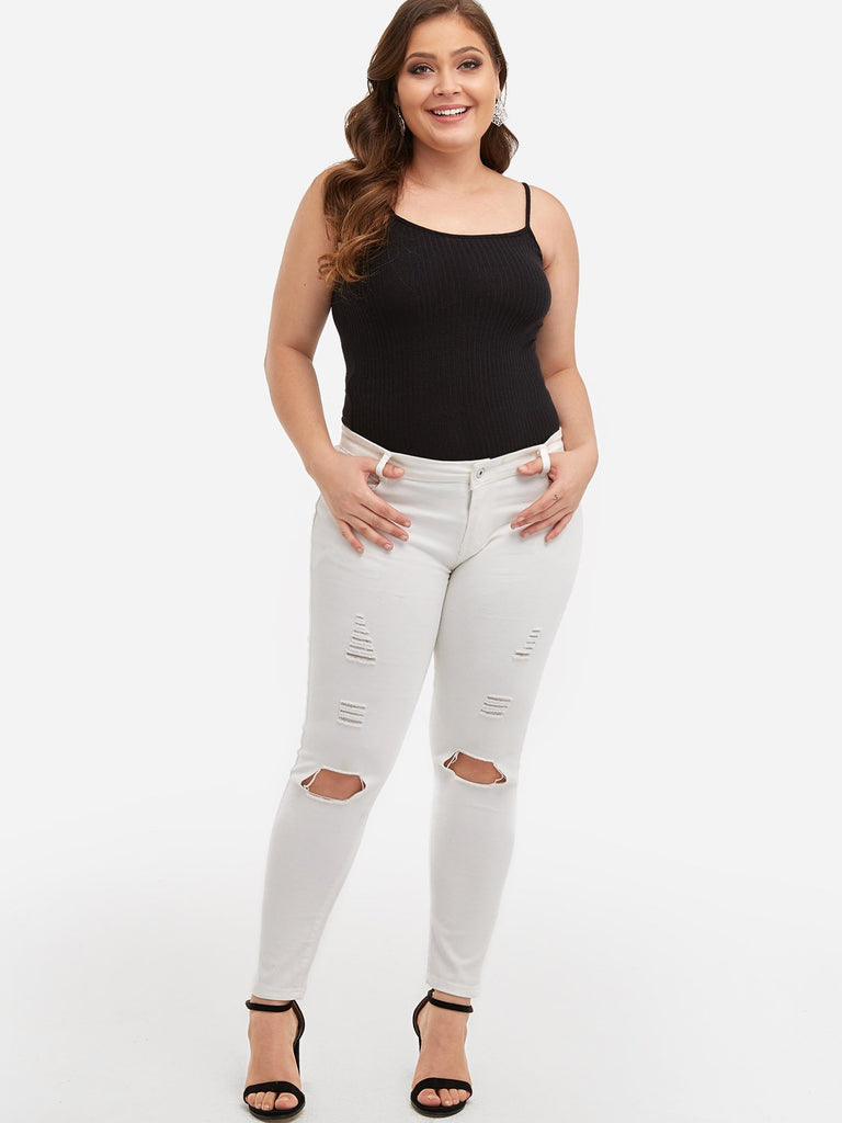 Plain Random Ripped White Plus Size Bottoms