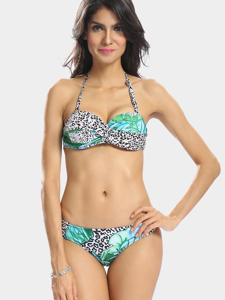 Tropical Printed Halter Bikini Set