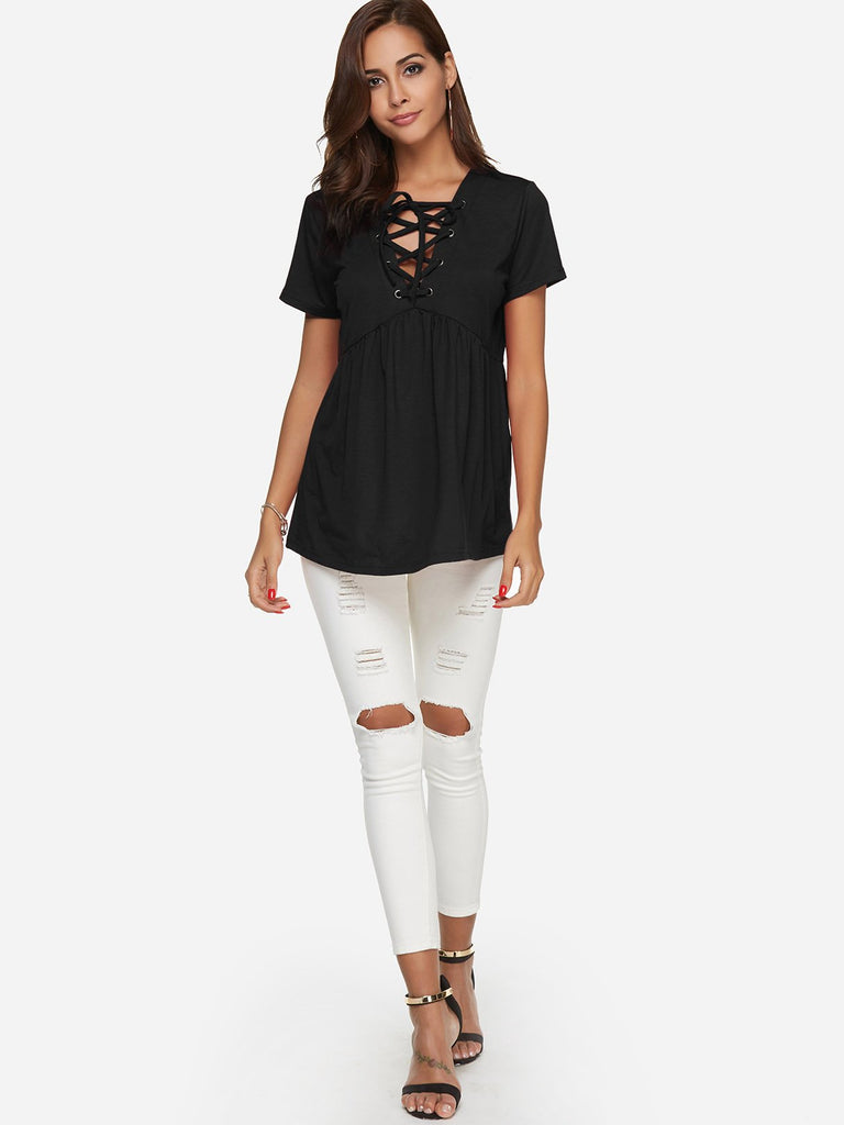 V Neck Fitted T Shirts Women's