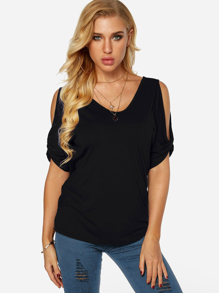 Cold Shoulder Backless Short Sleeve T-Shirts