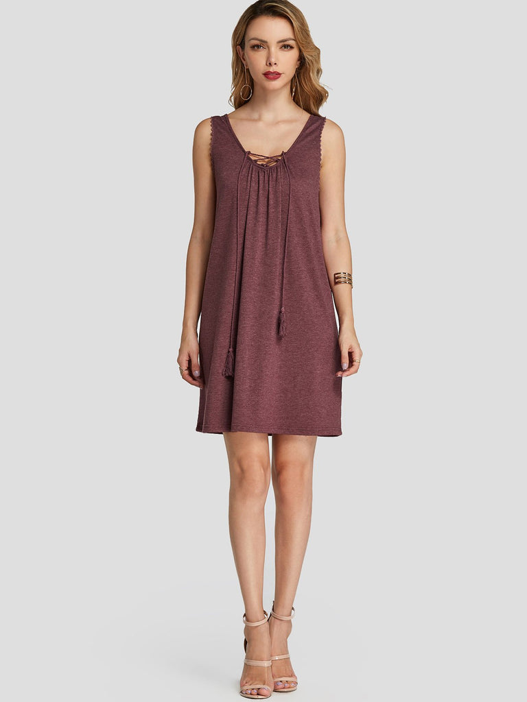 Womens Burgundy V-Neck Dresses