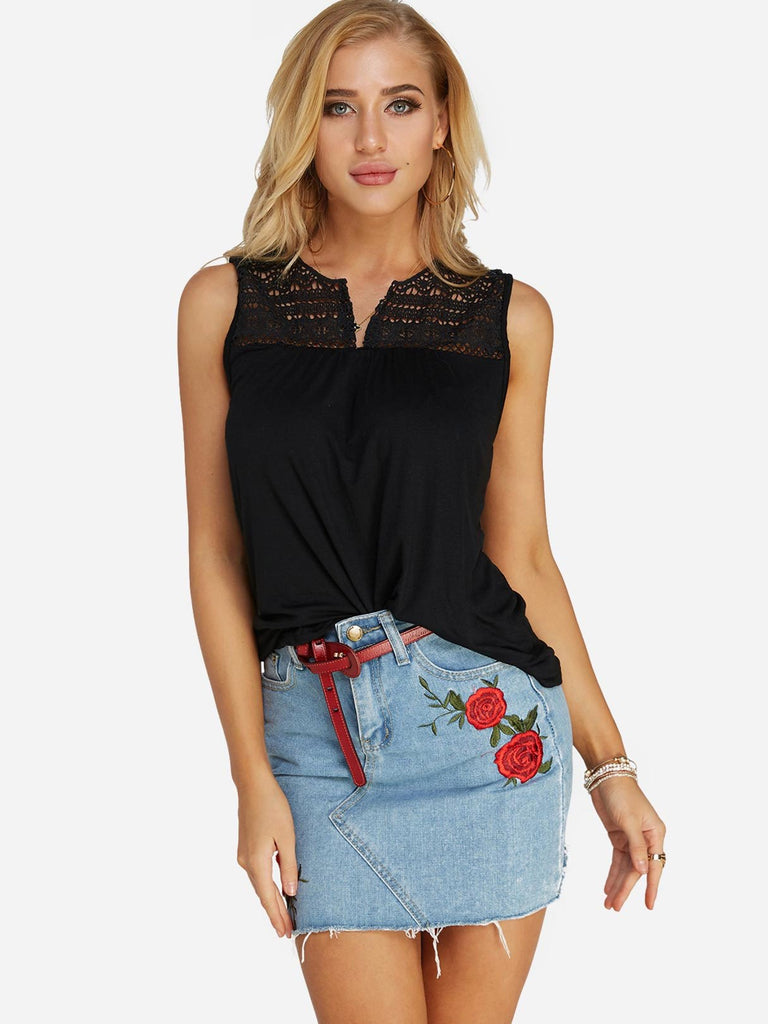 Lace Insert V-Neck Sleeveless Camis