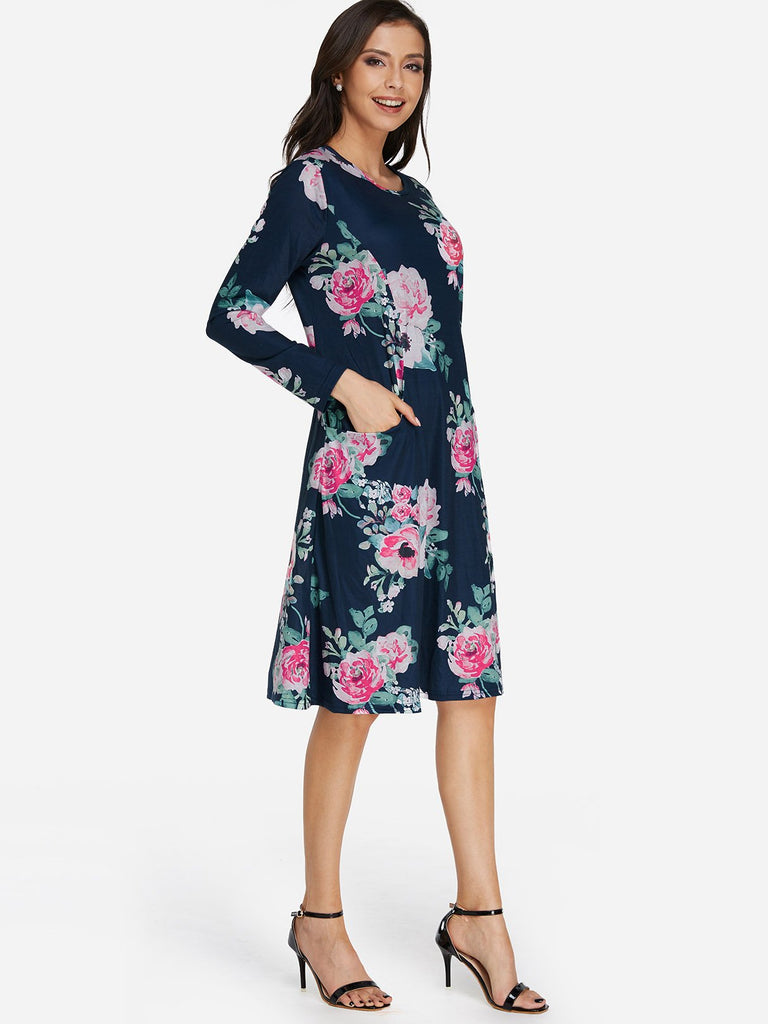 Ladies Blue Floral Dresses