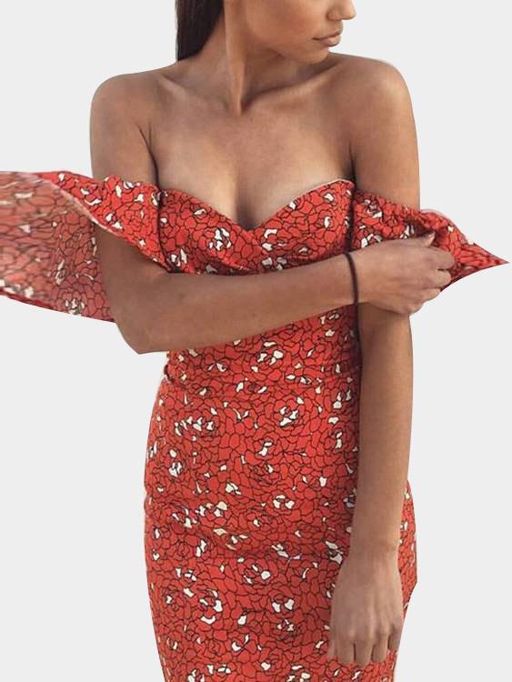 Womens Orange Off The Shoulder Dresses