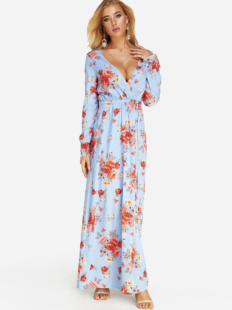 Ladies Blue Floral Dresses