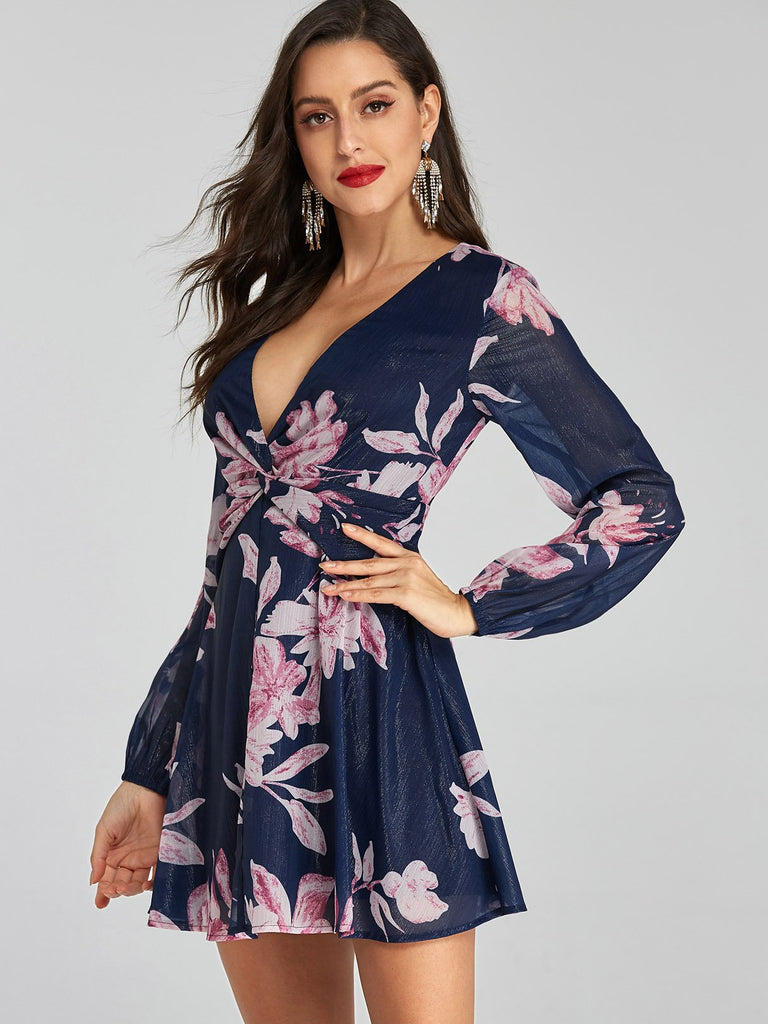 Ladies Navy Floral Dresses