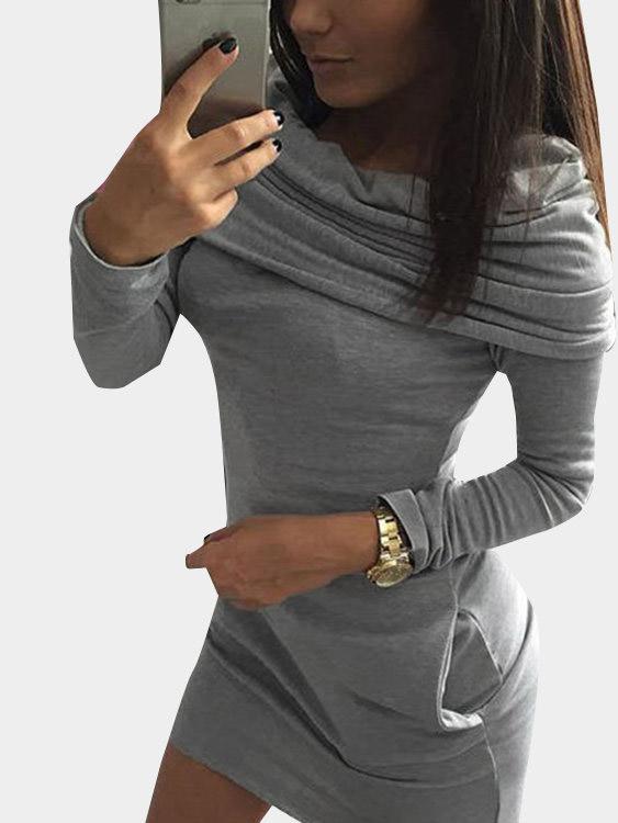 Long Sleeve Plain Mini Dresses