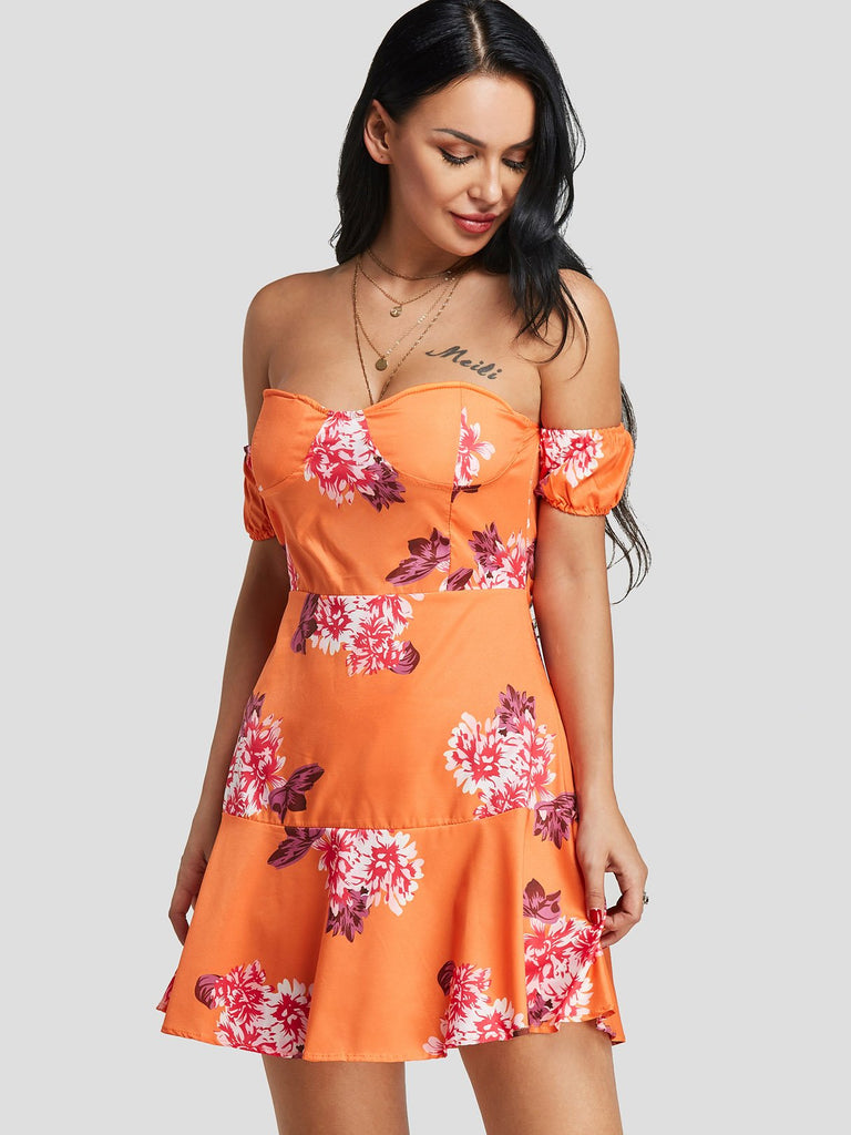 Ladies Orange Floral Dresses