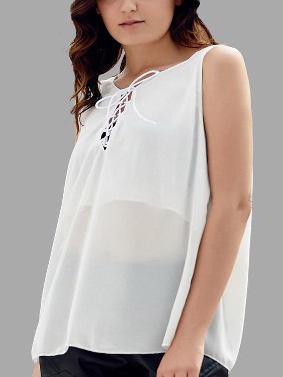 Round Neck Sleeveless White Camis