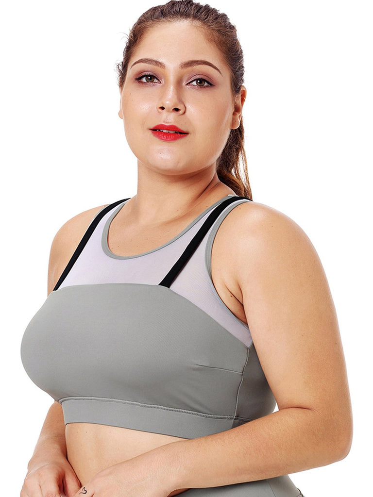 Round Neck Criss-Cross Sleeveless Grey Plus Size Tops