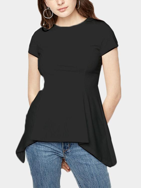 Round Neck Top With Flounced Hem